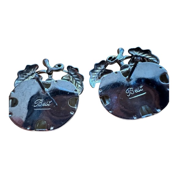 Vintage Pumpkin Earrings Gold Silver Two Tone Leaf Fall Autumn Best Posts Signed - Picture 4 of 10